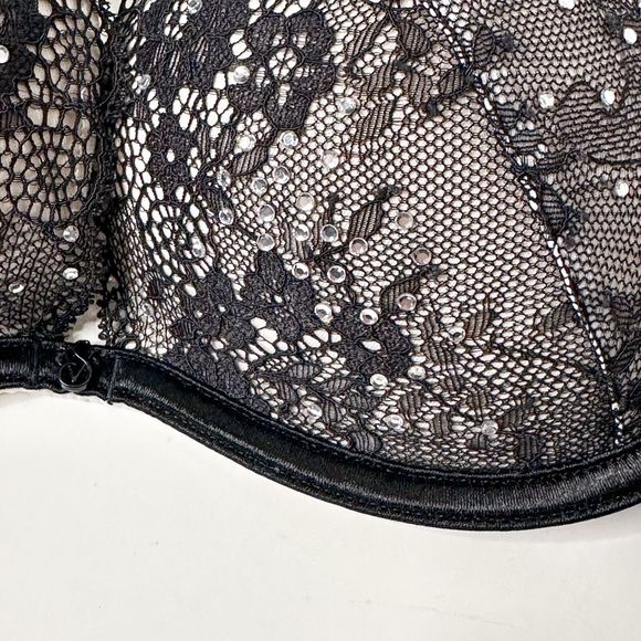 Victoria's Secret Sexy Little Things Push-up Bra 34C Black Lace Rhinestones - Picture 3 of 10